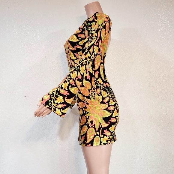 ZARA Women’s Long Sleeve Printed Multicolor Boho Mini Dress Sz S - Picture 4 of 10